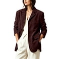 thumbnail image 1 of Women Suede Like Blazer Jacket Lapel Notched Collar Single Breasted Long Sleeve Casual Office Coat with Side Patch Pockets Loose Relaxed Fit Outerwear Wine,XXL, 1 of 6