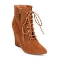 thumbnail image 1 of Women Suede Pointy Toe Single Sole Zip Wedge Bootie DB97, 1 of 5