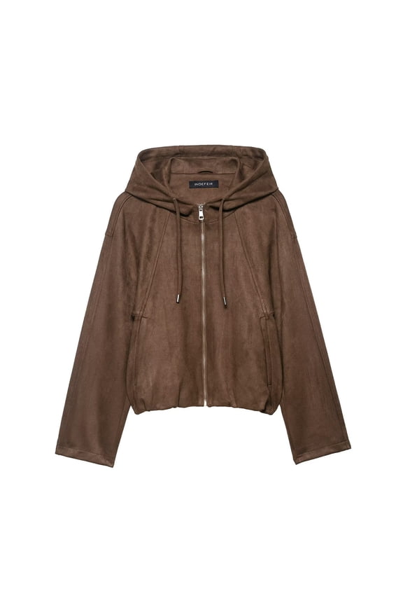 Women Suede Shacket Jacket, Cropped Fall Hooded Coat, 2025 New Outfits, Long Sleeve Trendy Jacket Overcoat Zip Up Drawstring Topcoat