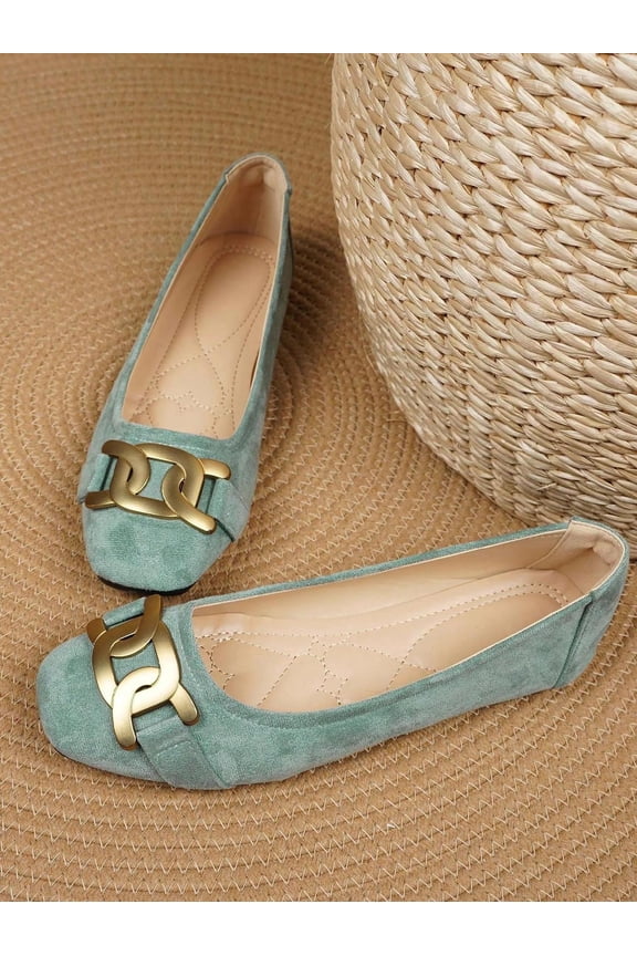 Women Suede Square Toe Slip-On Loafers Flats with Metal Buckle, High-End Casual Fashion Shoes for Summer