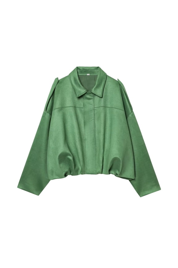Women Suede Texture Effect Jackets with Shoulder Straps Soft Loose Coats Outerwear Tops Green Women Blending Shirts Women's Long Sleeve T-Shirt(S)