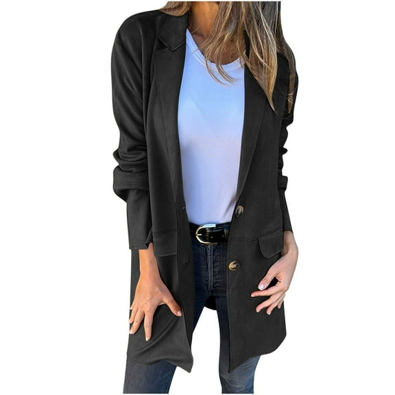 Women Suede Trench Coats Single-Breasted Jacket Lapel V Neck Coat Long Tops Fashion Winter Outerwear Dressy Overcoat Wool Blend Tops Warm Casual Jacket Open Front Outfits