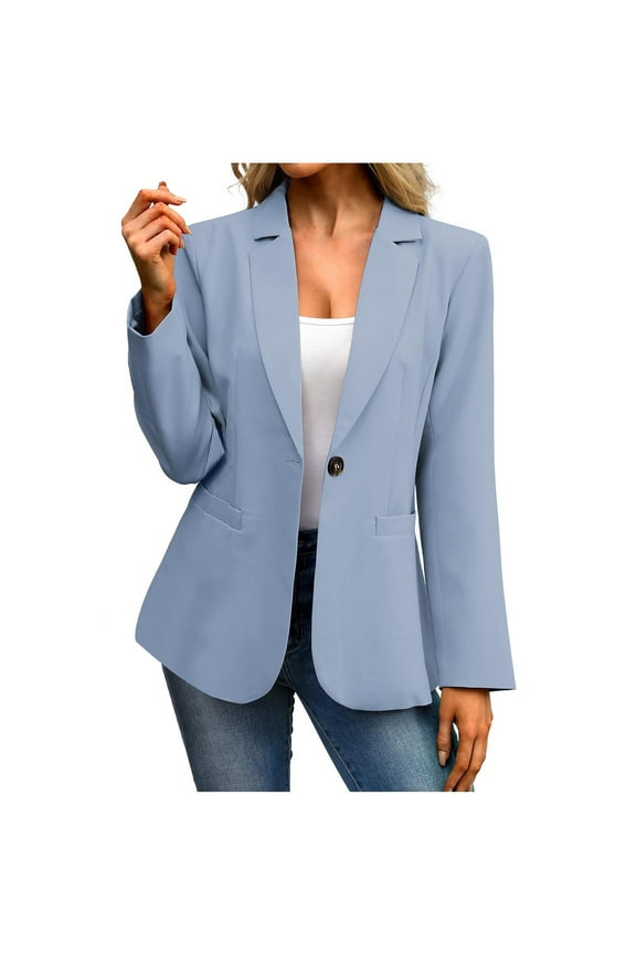 Women Suit Coat Dressy Outwear for Business and Work Long Sleeve Overcoat Open Front Blouses Clothing Button Office Outfits Elegant Trendy Outerwear(Light Blue,S)
