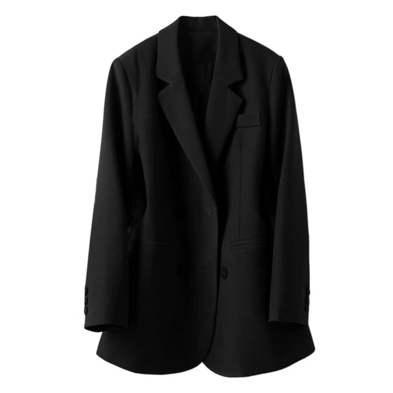 Women Suit Coat Lapel Long Sleeve Double Breasted Suit Jacket with Pockets Solid Color Loose Fit Office Lady Coat Workwear