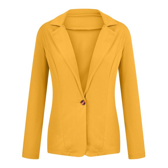 Women Suit Coat Lapel Long Sleeve Slim Fit Single Button Suit Jacket Solid Color Versatile Basic Jacket Business Tops Daily Wear