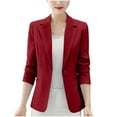 thumbnail image 1 of Women Suit Jacket Business Casual Blazer Fashion Solid Open Front Button Notch Collar Long Sleeve Work Office Tops Wine XX-Large, 1 of 4
