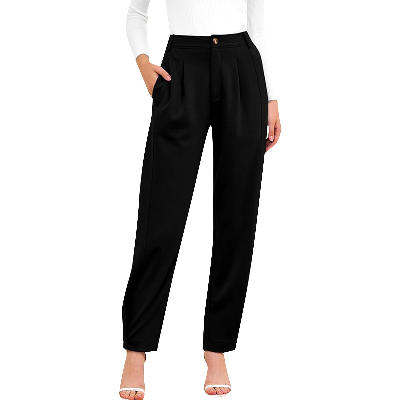 Women Suit Pants Women Solid Color Pocket Straight Tube Loose Stretch