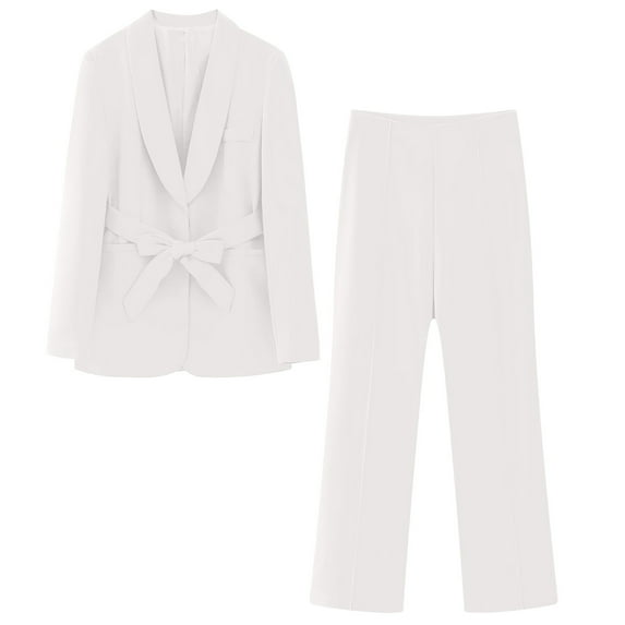Women Suit Sets Work Elegant Business Blazer + Straight Leg Pencil Pants Set Formal 2 Piece Outfit Casual Work Wear Vintage Classic Solid Color Open Front Suit Jacket Trousers Suits with Belted