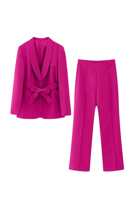 Women Suit Sets Work Elegant Business Blazer + Straight Leg Pencil Pants Set Formal 2 Piece Outfit Casual Work Wear Vintage Classic Solid Color Open Front Suit Jacket Trousers Suits with Belted