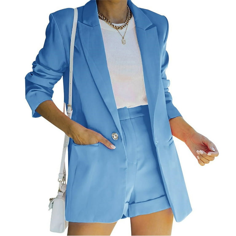 Amerika Ødelægge Transistor Women Suit Sets for Women Zpanxa 2 Piece Outfits for Women, Long Sleeve  Solid Color Blazer with Pockets Shorts Suit Sets, Open Front Blazer and Short  Pants Suit Sets Blue 3XL -