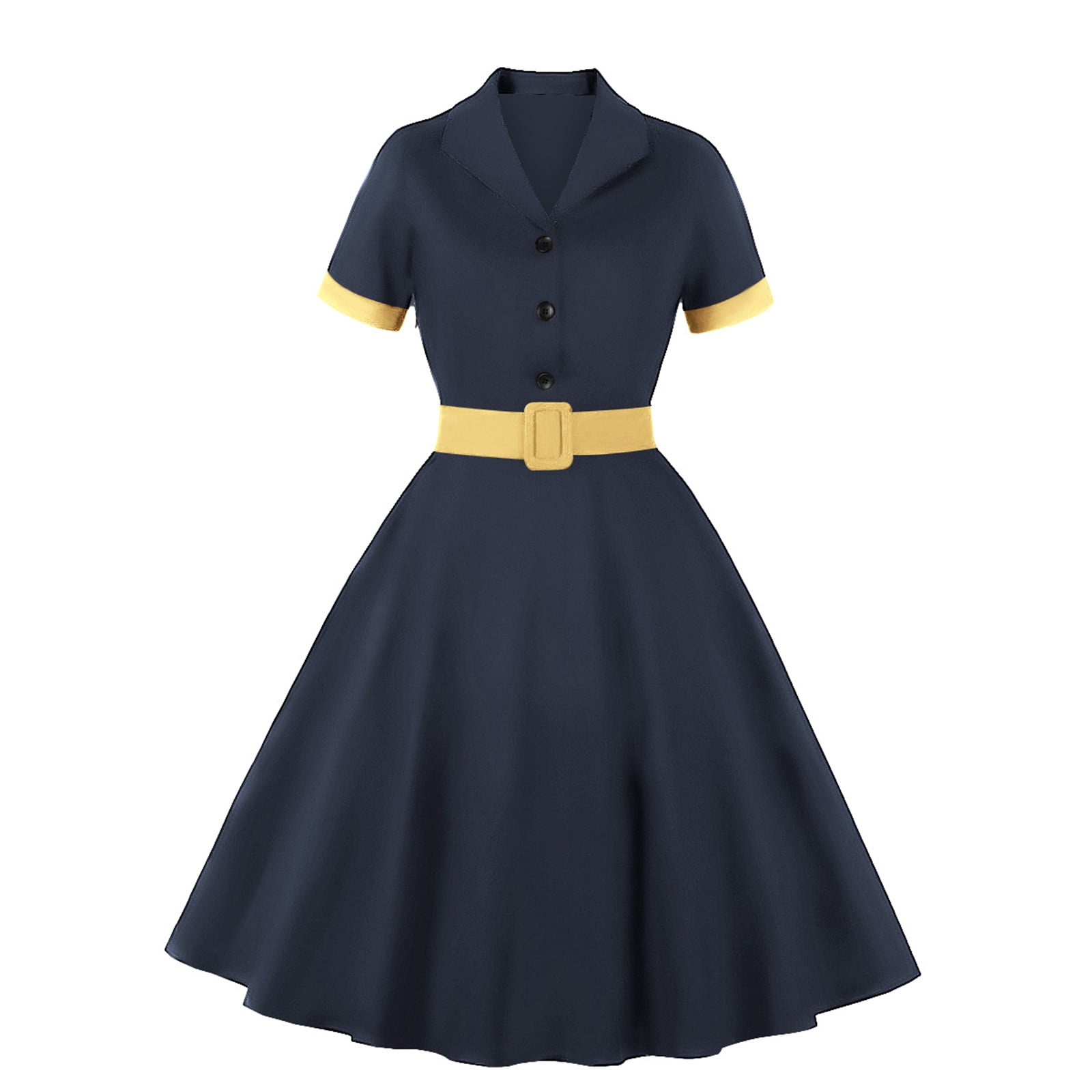 Women Suit Swing Dresses 1950s Vintage Rockabilly Party Dress Button Short  Sleeve Lapel Business Casual Plaid Dress 