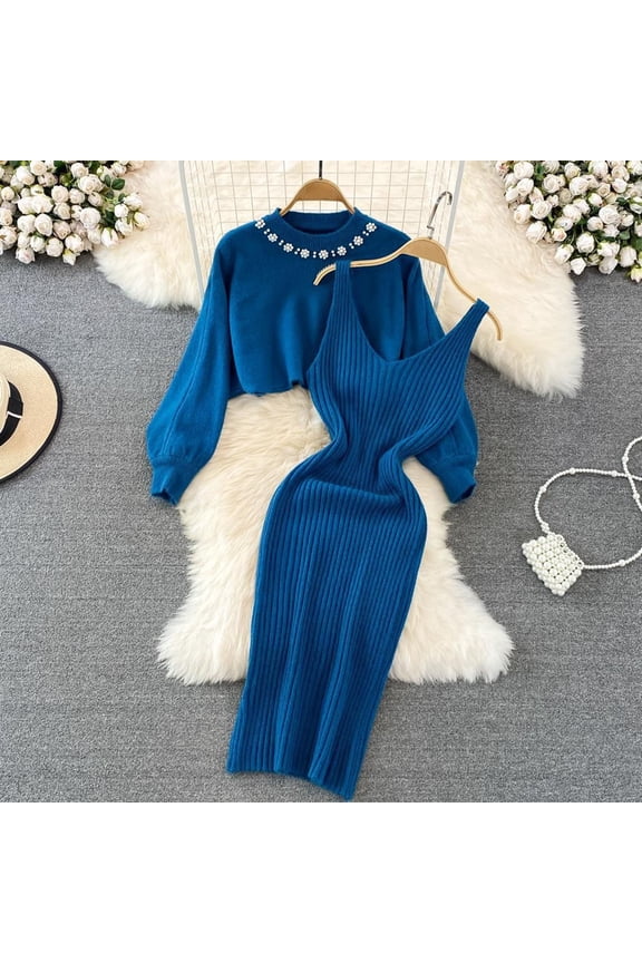 Women Suitable Knitted Dress Two Piece Suit Pullover Top And Dress Bodycon 2 Piece Set Midi Dress Knitted Dress Set Bathing Skirts for Women Womens Evening Gown Long Swimsuits for Women Summer Evening