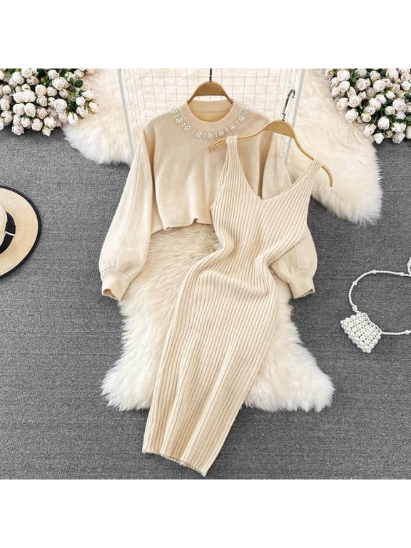 Women Suitable Knitted Dress Two Piece Suit Pullover Top And Dress Bodycon 2 Piece Set Midi Dress Knitted Dress Set Bathing Skirts for Women Womens Evening Gown Long Swimsuits for Women Summer Evening