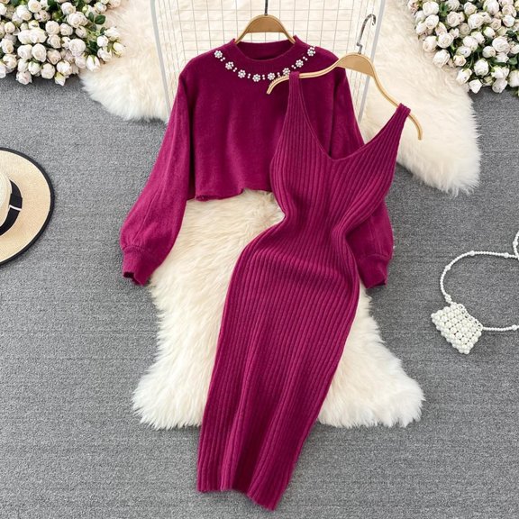 Women Suitable Knitted Dress Two Piece Suit Pullover Top And Dress Bodycon 2 Piece Set Midi Dress Knitted Dress Set Skirts for Women plus Size Long Dress plus Sequin Dress Business Suit for Women