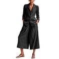 thumbnail image 1 of Women Suits 2 Piece Set Business Casual Dressy Oversized Blazer Jacket and Wide Leg Capri Pant Outfits Black L(L), 1 of 9