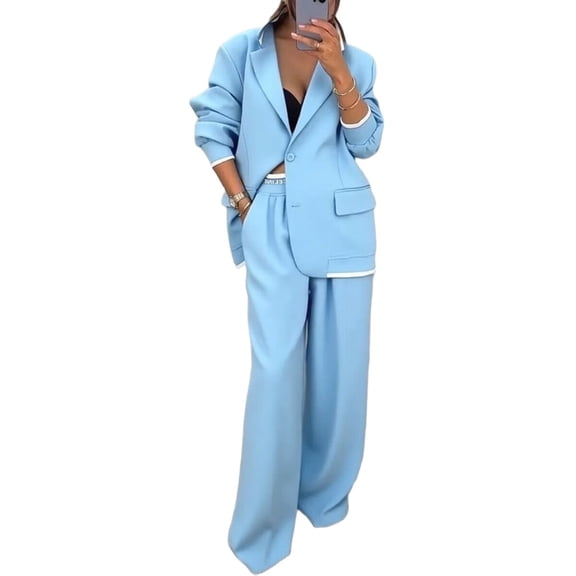 Women Suits 2 Piece Set Business Casual Dressy Oversized Blazer Jacket and Wide Leg Dress Pantsuits XXXL