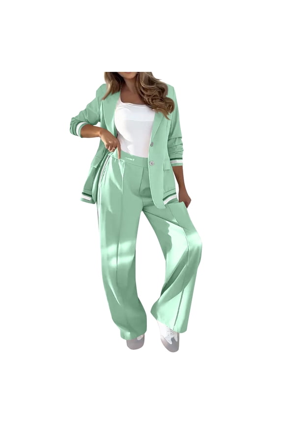 Women Suits 2 Piece Set Dressy Business Casual Ribbed Blazer Jacket Wide Leg Dress Pants Sets Loose Formal Outfits, XXL