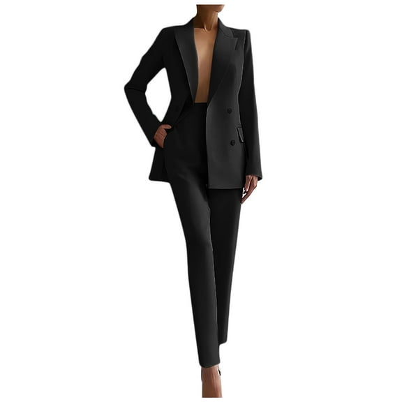 Women Suits 2 Piece Set Women Solid Long Sleeved Suit Pockets Trousers Pants Suit Elegant Snow Gear Pantsuit for Party Wedding plus Size Snow Pants for 3x Young Work Outfits Bridal Wedding Black S