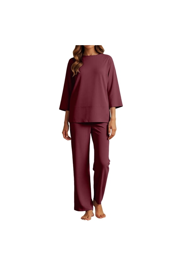 Women Suits 2 Piece Set Women's Casual Trousers Suit Set Comfortable Round Neck Long Pants Outfit For Daily Wear Spring Woman's Suit Slim Fit Suits for Women Celebration Jumpsuit Striped Petite Red M
