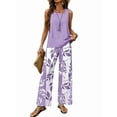 thumbnail image 1 of Women Summer 2 Piece Outfits 2025 Square Neck Pullover Vest Floral Print Belted Wide Leg - Sets  L, 1 of 3