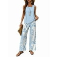 thumbnail image 1 of Women Summer 2 Piece Outfits 2025 Square Neck Pullover Vest Floral Print Belted Wide Leg - Sets Light Blue M, 1 of 3