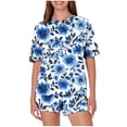 thumbnail image 1 of Women Summer 2 Piece Outfits Casual Graphic Print T Shirt and Shorts Crewneck Short Sleeve Pajamas Lounge Sets, 1 of 5
