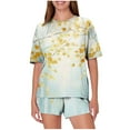 thumbnail image 1 of Women Summer 2 Piece Outfits Casual Graphic Print T Shirt and Shorts Crewneck Short Sleeve Pajamas Lounge Sets, 1 of 6