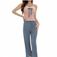 thumbnail image 1 of Women Summer 2 Piece Outfits New Women 2 Piece Cute Cami and Pants Lounge Sets Front Bow Tank Tops High Waist Wide Leg Pants Sleepwear Pinky XL, 1 of 4