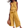 thumbnail image 1 of Women Summer 2 Piece Outfits Sleeveless Ruffle Top Wide Leg Pants Set with Pockets Yellow S, 1 of 8