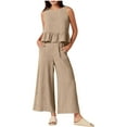thumbnail image 1 of Women Summer 2 Piece Outfits Sleeveless Tank Crop Top Ruffle Hem Wide Leg Pants Linen Jumpsuits Lounge Matching Beach Sets, 1 of 6