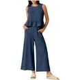 thumbnail image 1 of Women Summer 2 Piece Outfits Sleeveless Tank Crop Top Ruffle Hem Wide Leg Pants Linen Jumpsuits Lounge Matching Beach Sets, 1 of 6