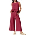 thumbnail image 1 of Women Summer 2 Piece Outfits Sleeveless Tank Crop Top Ruffle Hem Wide Leg Pants Linen Jumpsuits Lounge Matching Beach Sets, 1 of 6