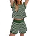 thumbnail image 1 of Women Summer 2 Piece Sets Striped Short Sleeve T Shirts and Shorts Matching Set Ink Green M, 1 of 4