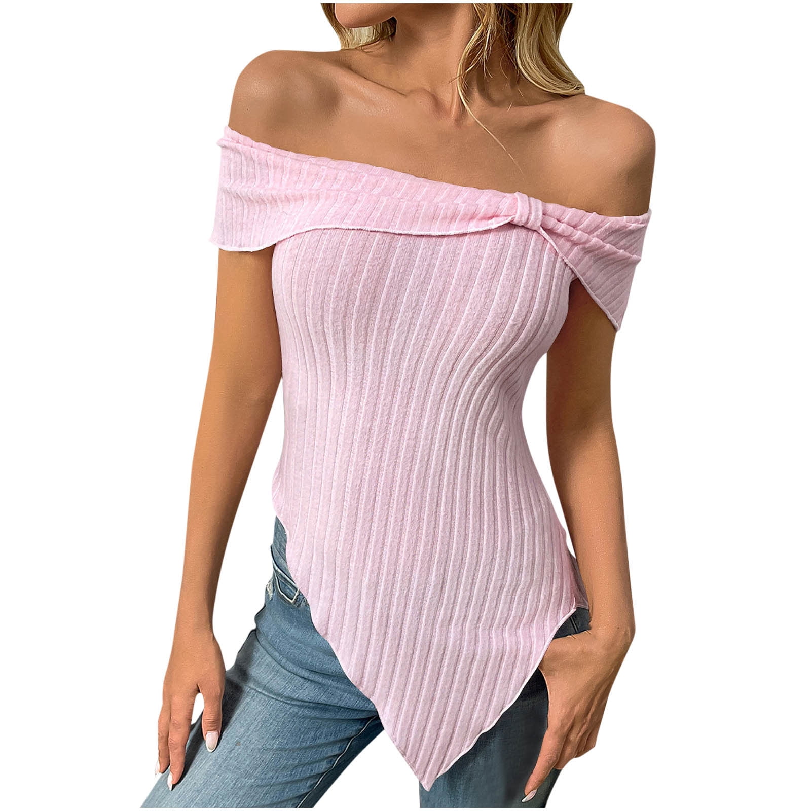 Women Summer 2025 Casual Solid Color One Shoulder Bow Detail Slim Fit ...
