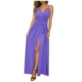 thumbnail image 1 of Women Summer 2025 Maxi Dress High Slit Deep V Neck Vacation Spaghetti Strap Casual Boho Sundress Wear To Cocktail, 1 of 4