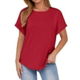 thumbnail image 1 of Women Summer 2025 Tops Crew Neck T-Shirts Classic Plain Short Sleeve Tees Basic Causal Blouses Holiday Work Out Top Clothing, 1 of 7