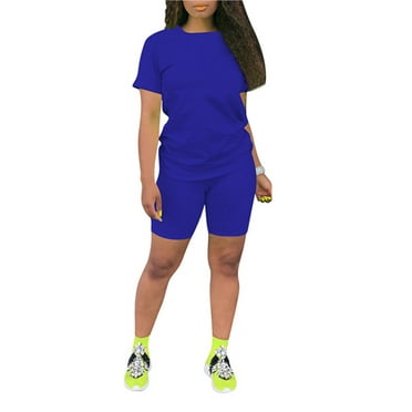 Women Summer 2Pcs Outfits Set Short Sleeve Crewneck T-Shirts Bodycon Pants Shorts Set Tracksuit Sportwear
