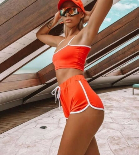 Women Summer 2Piece Set Crop Top and Shorts Bodycon Outfit Short Yoga Sport suit Walmart