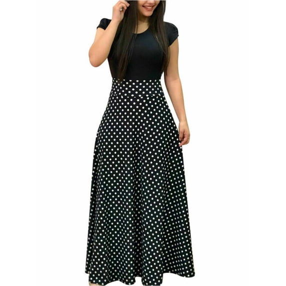 Women Summer Dress Short Sleeve Casual Long Maxi Dresses For Party Bodycon Beach Sundress Floral Print Boho Dress Polka Dot