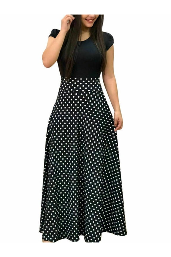 Women Summer Dress Short Sleeve Casual Long Maxi Dresses For Party Bodycon Beach Sundress Floral Print Boho Dress Polka Dot