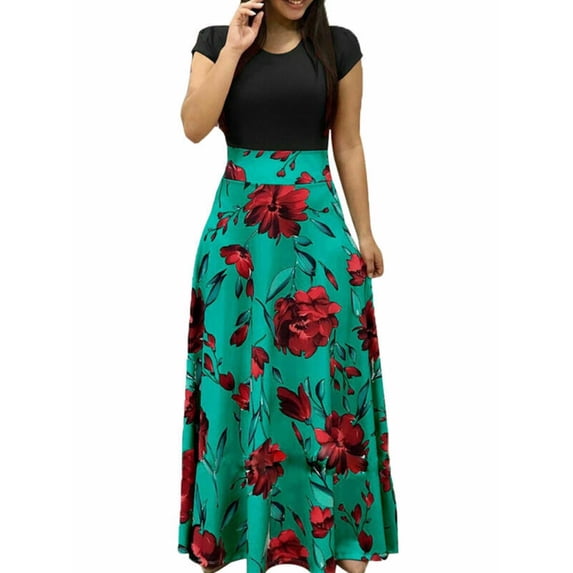 Women Summer Dress Short Sleeve Casual Long Maxi Dresses For Party Bodycon Beach Sundress Floral Print Boho Dress