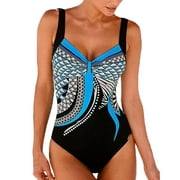 Women Summer Backless Sexy Print Swimwear Beachwear Siamese Swimsuit Bikini