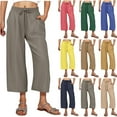 thumbnail image 1 of Women Summer Bandage Elastic Waist Comfortable Pocket Pants, Casual Solid Trousers, Stretchy Lounge Bottoms, Daily Wear Work Office Commuting Essentials | HAODEJW,Dark Gray XL, 1 of 9