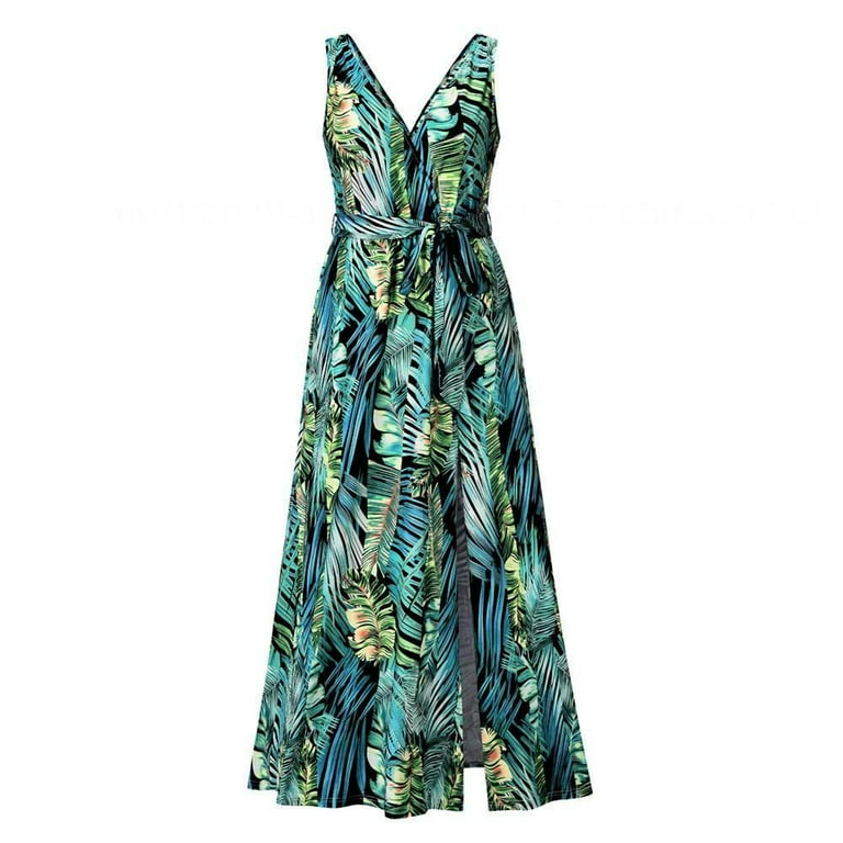 Banana Leaf Print V Neck Long Sleeve Vacation Dresses Banana Leaf Print V Neck Long Sleeve Vacation Dresses