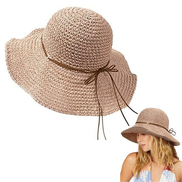 Women Summer Beach Straw Hat Casual Wide Brim Bowknot Straw Hat