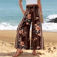 thumbnail image 1 of Women Summer Beach Vacation Pants High Waisted Wide Leg Pants Printed Loose Flowy Casual Palazzo Lounge Trousers Coffee 2XL, 1 of 5