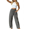 thumbnail image 1 of Women Summer Beach Vacation Pants High Waisted Wide Leg Pants Printed Loose Flowy Casual Palazzo Lounge Trousers Grey L, 1 of 5