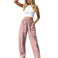 thumbnail image 1 of Women Summer Beach Vacation Pants High Waisted Wide Leg Pants Printed Loose Flowy Casual Palazzo Lounge Trousers Pink S, 1 of 6