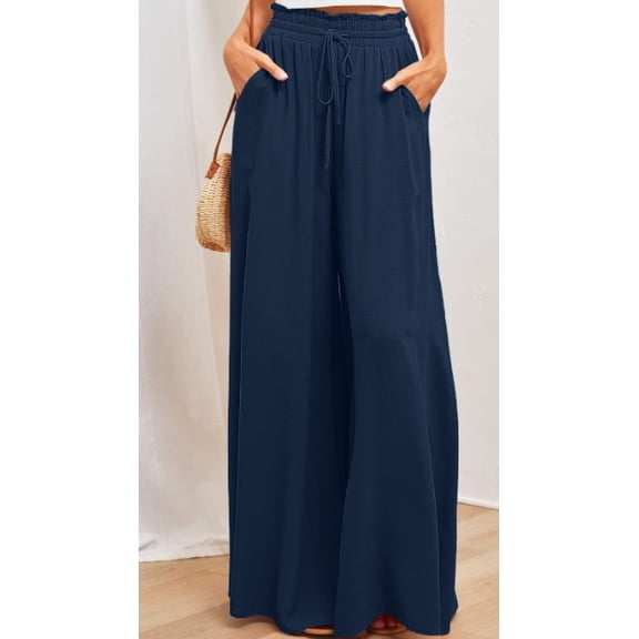 Women Summer Beach Vacation Pants High Waisted Wide Leg Pants Printed Loose Flowy Casual Palazzo Lounge Trousers