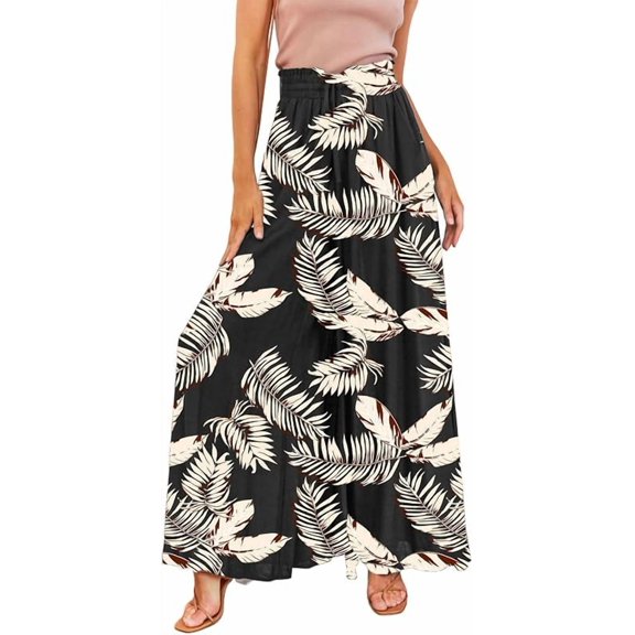 Women Summer Beach Vacation Pants High Waisted Wide Leg Pants Printed Loose Flowy Casual Palazzo Lounge Trousers